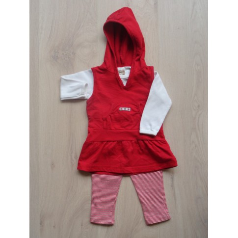 Baby Girl tuniek legging longsleeve tricot katoen 3 delig rood wit maat 74