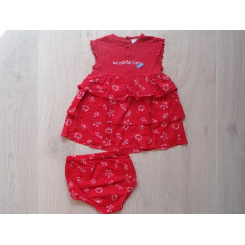 Baby Club jurk zomerjurkje jersey katoen rood zee figuurtjes maat 74