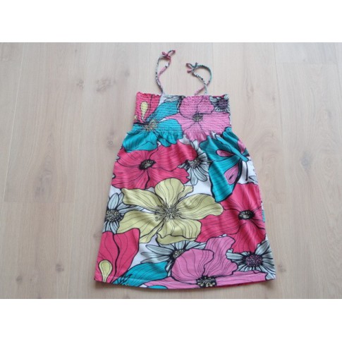 H&M jurk jersey petrol roze geel bloemen maat 146 - 152