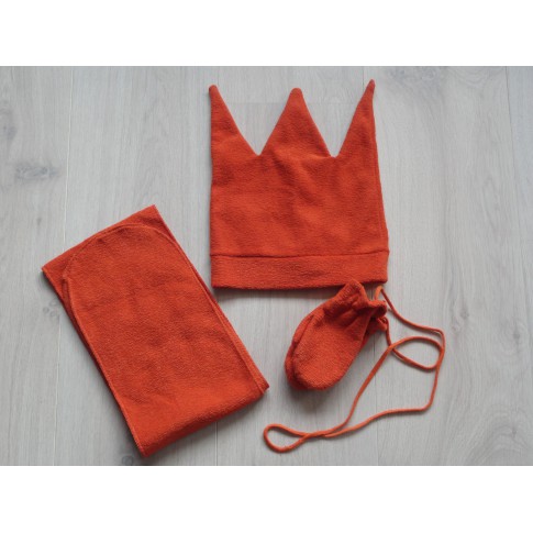 3 dlg set sjaal muts wanten oranje 118 cm 51 cm