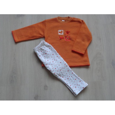 Baby Club set fleece katoen oranje wit bloemen hartje maat 92