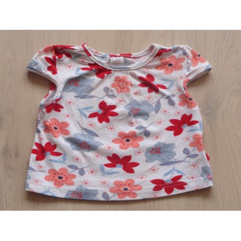 Cakewalk T-shirt wit blauw rood koraal bloemen maat 104