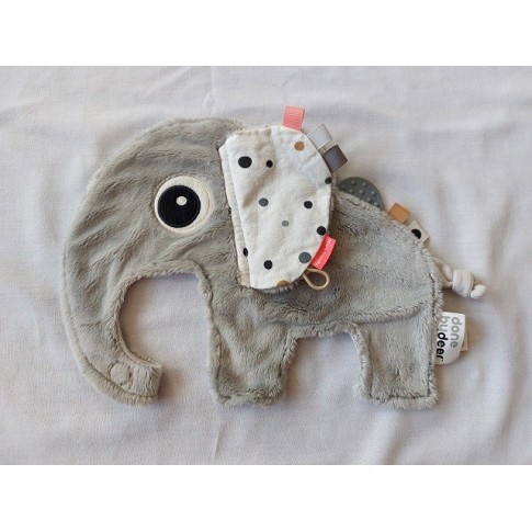 Done by Deer Cozy Friend knuffeldoek labeldoek speendoek velours katoen grijs olifant Elphee 20 x 26 cm
