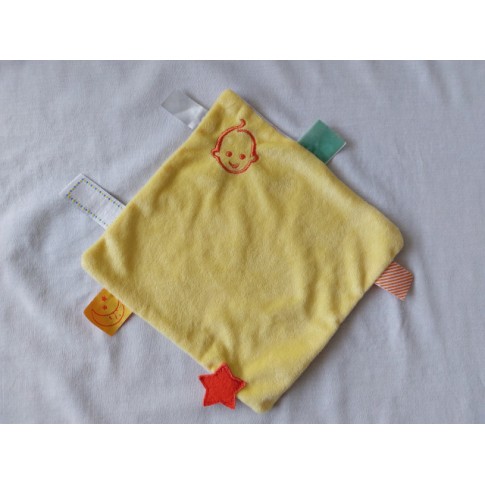 Zwitsal knuffeldoekje labeldoekje velours tricot geel wit print labels