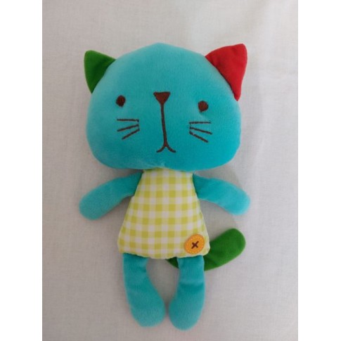 Bobbie en Friends knuffel velours katoen aqua groen rood Katy kat cat 23 cm