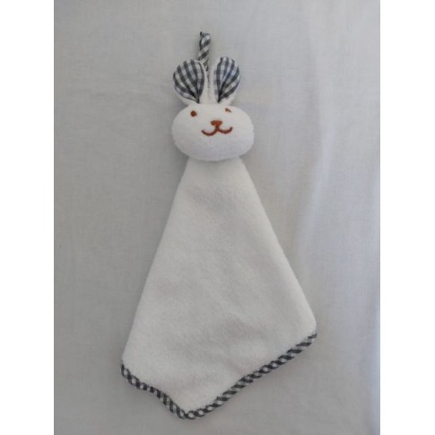 Knuffeldoek of handdoekje velours wit grijs geblokt konijn 34 cm