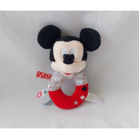 Nicotoy rammelaar velours rood wit zwart grijs Mickey Mouse 17 cm